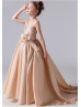 One Shoulder Champagne Pleated Satin Flower Girl Dress